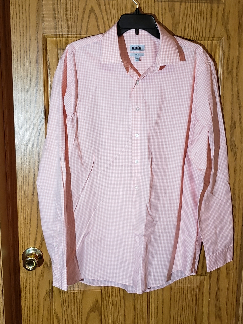 Source Unknown Men's Pink Gingham Dress Shirt. Large. Slim‎ Fit. Preppy.